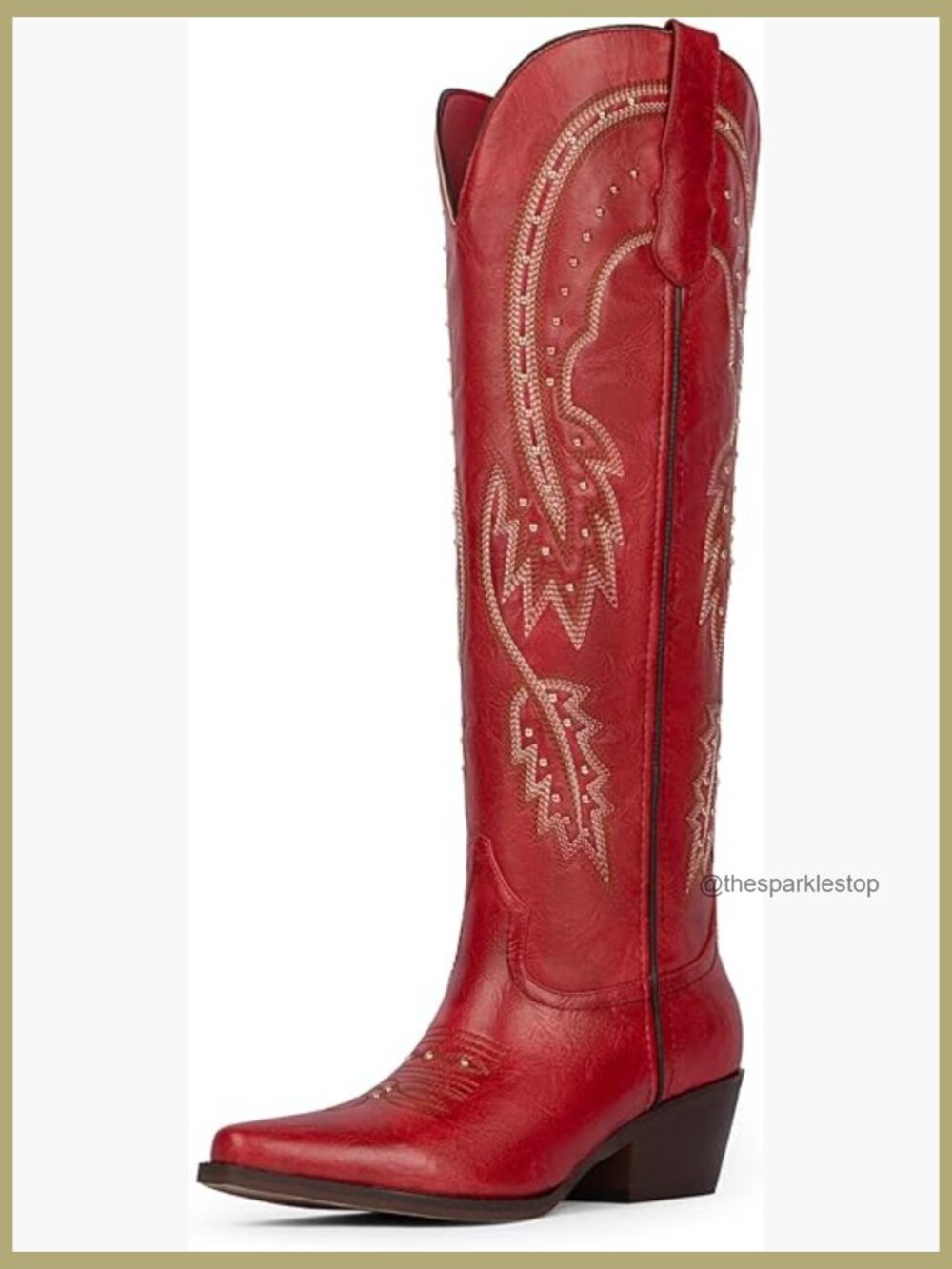 Knee High Cowgirl Boots Pointed Toe Chunky Heel Western Boots - Picture 1 of 7
